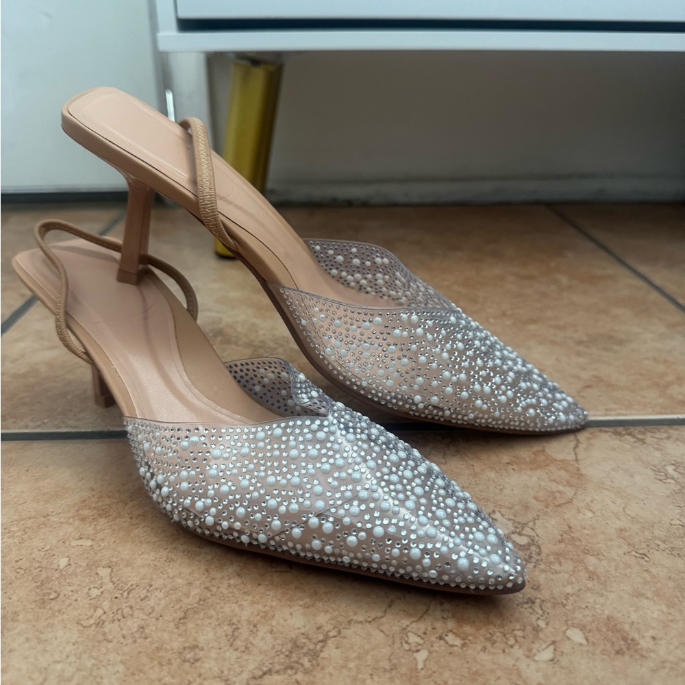 Elegant Rhinestone Embellished Slingback Heels